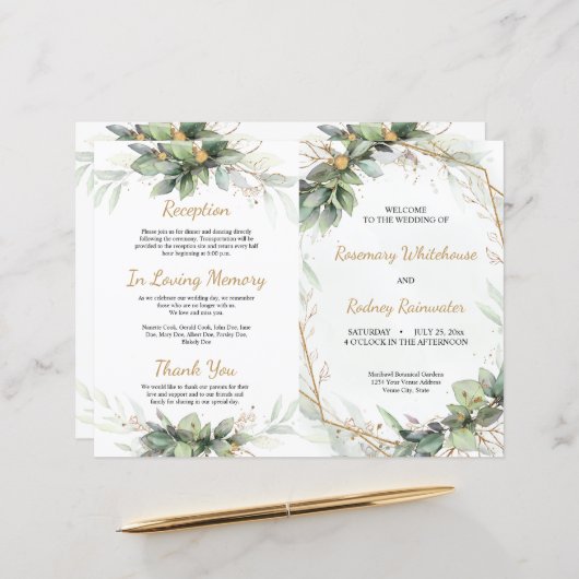 Eucalyptus verlaat huwelijksprogramma Golden Green (Voorkant / Achterkant in situ)