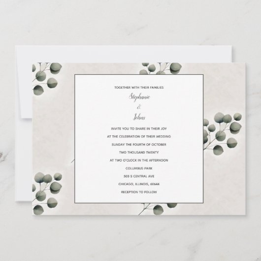 Eucalyptus verlaat kunstige  huwelijkspatronen kaart (Voorkant)