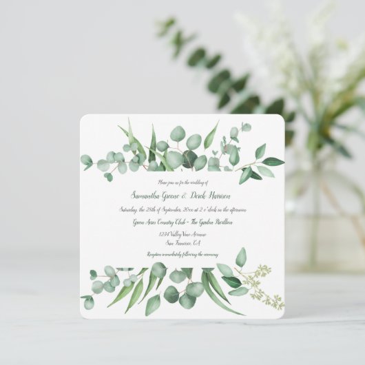 Eucalyptus verlaat Lijst Lattice Square Invitation Kaart (Staand voorkant)