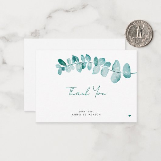 Eucalyptus verlaat modern chic script dank u notitiekaartje (Voorkant / Achterkant in situ)