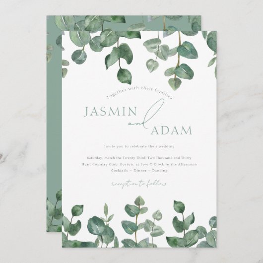 Eucalyptus verlaat Sage Green Foliage Wedding Kaart (Voorkant / Achterkant)