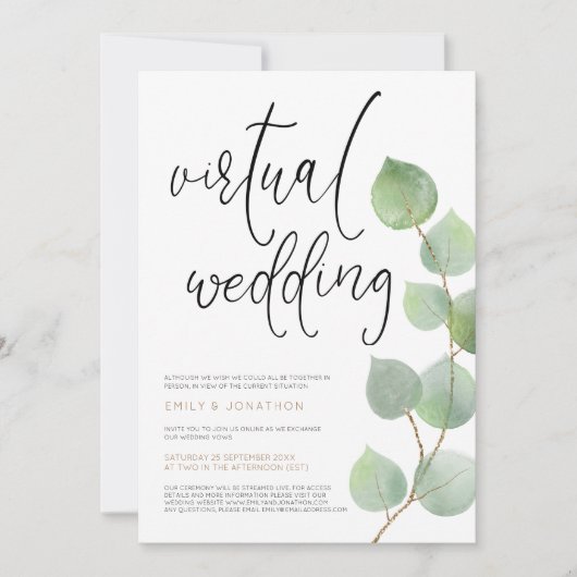 Eucalyptus verlaat script voor virtuele bruiloft kaart (Voorkant)