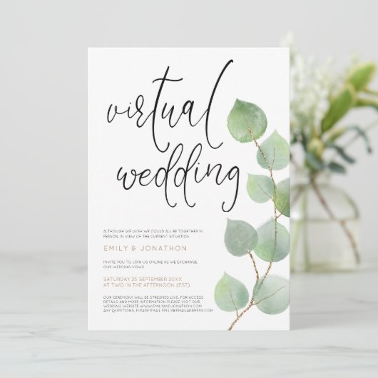 Eucalyptus verlaat script voor virtuele bruiloft kaart (Staand voorkant)