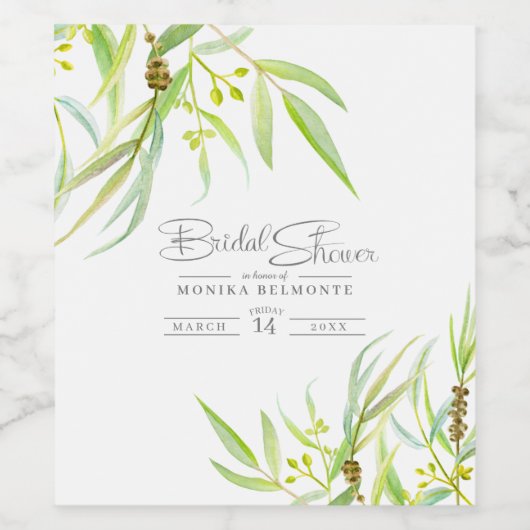 Eucalyptus verlaat waterverf groen vrijgezellenfee wijn etiket (Enkel label)