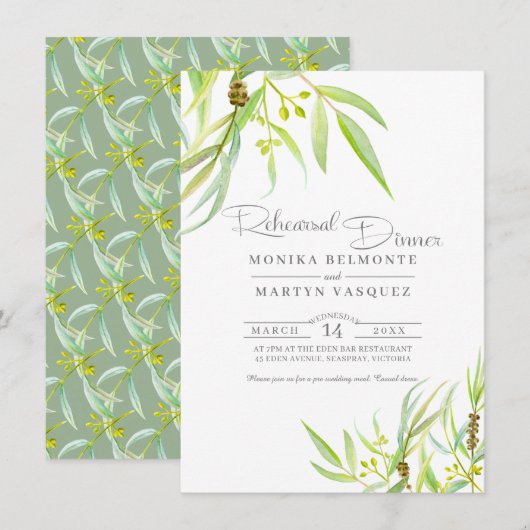 Eucalyptus verlaat waterverf repetitief diner kaart (Voorkant / Achterkant)