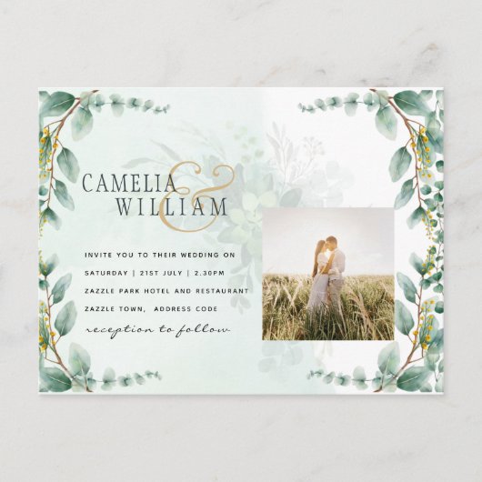 Eucalyptus verliest GOLD WEDDING QR CODE BUREAU Briefkaart (Voorkant)