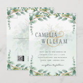 Eucalyptus verliest GOLD WEDDING QR CODE BUREAU Briefkaart (Voorkant / Achterkant)