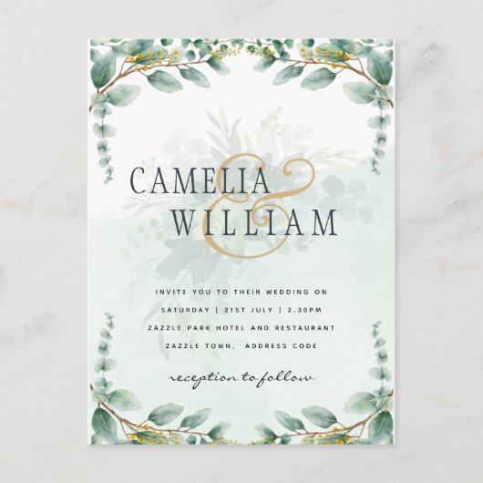 Eucalyptus verliest GOLD WEDDING QR CODE BUREAU Briefkaart (Voorkant)