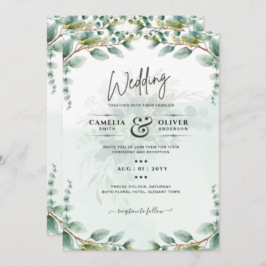 Eucalyptus verliest GOLD WEDDING QR CODE BUREAU Kaart (Voorkant / Achterkant)