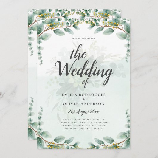 Eucalyptus verliest GOLD WEDDING QR CODE BUREAU Kaart (Voorkant / Achterkant)