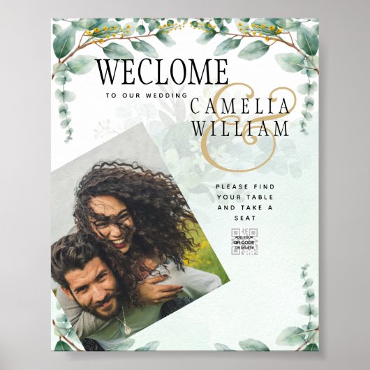 Eucalyptus verliest GOLD WEDDING QR CODE BUREAU Poster (Voorkant)