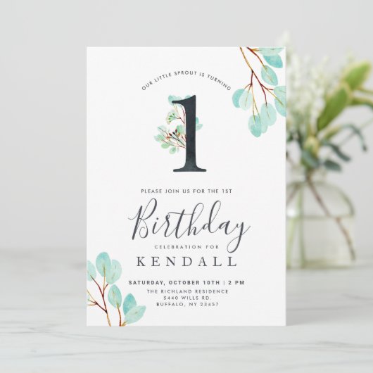 Eucalyptus, vers | Greenery Thapest Birthday Kaart (Staand voorkant)