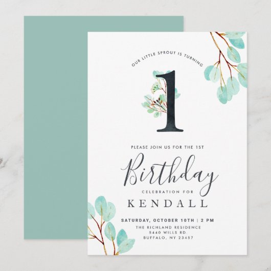 Eucalyptus, vers | Greenery Thapest Birthday Kaart (Voorkant / Achterkant)