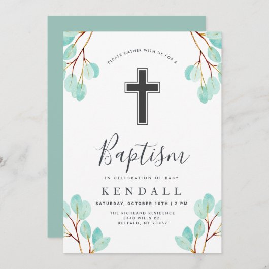 Eucalyptus, vers | Greenery Thaptisme Kaart (Voorkant / Achterkant)