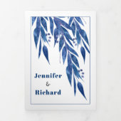 Eucalyptus-vertakking in blauwe kleur herfstbruilo drieluik uitnodiging (Cover)