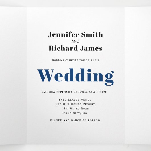 Eucalyptus-vertakking in blauwe kleur herfstbruilo drieluik uitnodiging (Binnenkant midden)