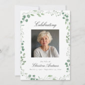 Eucalyptus viering van het leven begrafenis wit kaart (Voorkant)