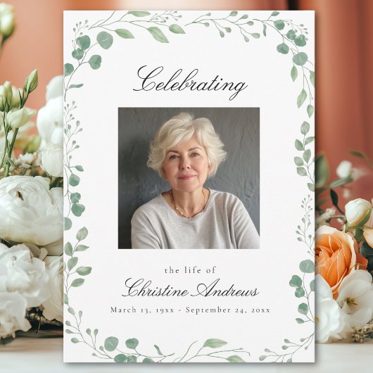 Eucalyptus viering van het leven begrafenis wit kaart