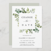 Eucalyptus Vierkante Krans Wijzig de Datum Trouwen Kaart (Voorkant / Achterkant)