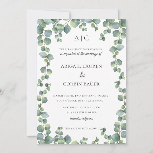 Eucalyptus Vine Lijst huwelijksuitnodiging Kaart (Voorkant)