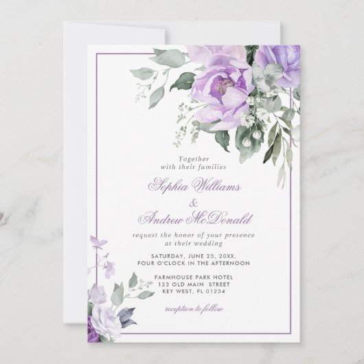 Eucalyptus Violet Bloemen Huwelijksuitnodiging Kaart (Voorkant)