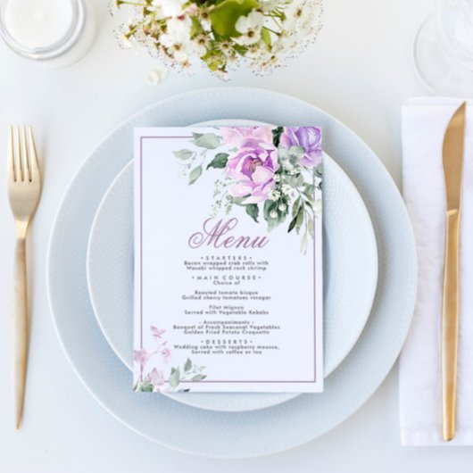 Eucalyptus Violet Bloemen Trouwmenu 5x7 Menu