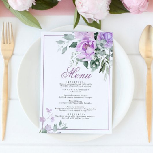 Eucalyptus Violet Bloemen Trouwmenu 5x7 Menu