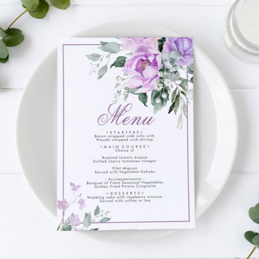 Eucalyptus Violet Bloemen Trouwmenu 5x7 Menu