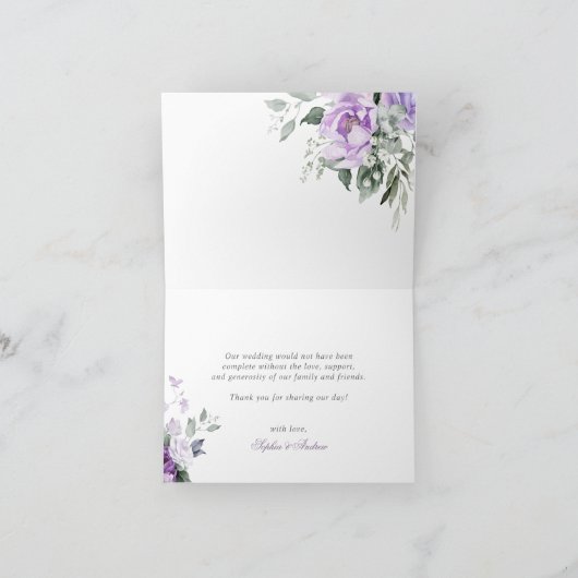 Eucalyptus Violet Flowers Wedding Dank je wel kaar Bedankkaart (Binnen)