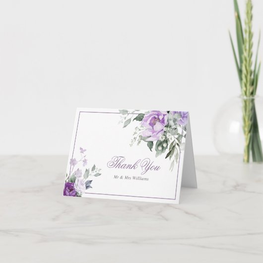 Eucalyptus Violet Flowers Wedding Dank je wel kaar Bedankkaart (Voorkant)