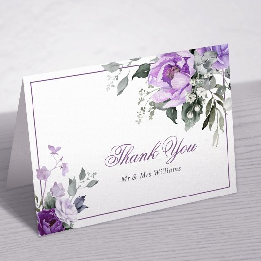 Eucalyptus Violet Flowers Wedding Dank je wel kaar Bedankkaart