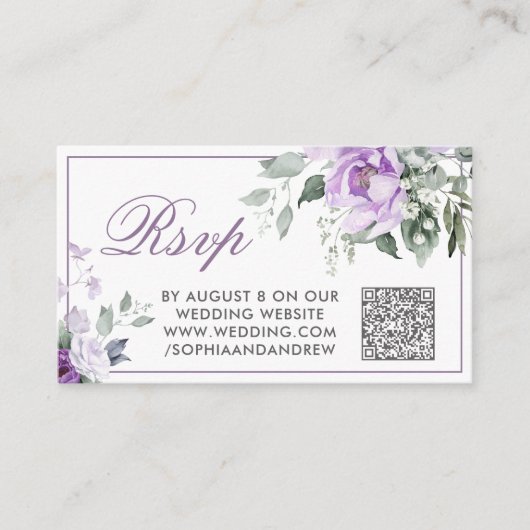 Eucalyptus Violet Flowers Wedding QR Code RSVP Informatiekaartje (Voorkant)