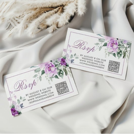 Eucalyptus Violet Flowers Wedding QR Code RSVP Informatiekaartje
