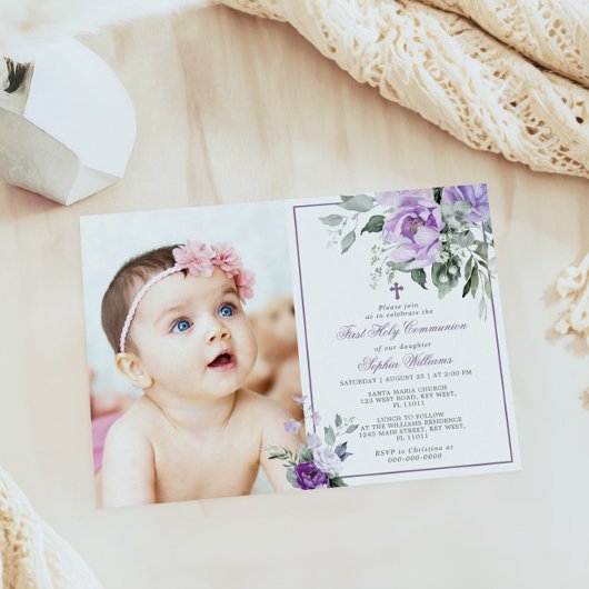 Eucalyptus Violet Fotomeisje Eerste Heilige Commun Kaart