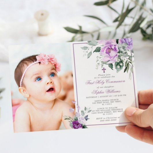 Eucalyptus Violet Fotomeisje Eerste Heilige Commun Kaart