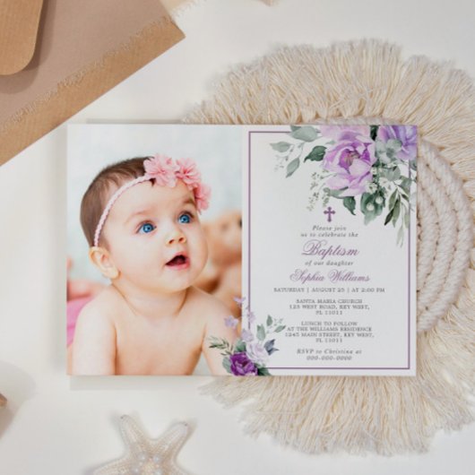 Eucalyptus Violette Bloemen Foto Meisje Doop Kaart