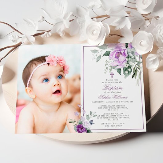 Eucalyptus Violette Bloemen Foto Meisje Doop Kaart