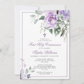 Eucalyptus viooltje eerste heilige communie uitnod kaart (Voorkant)