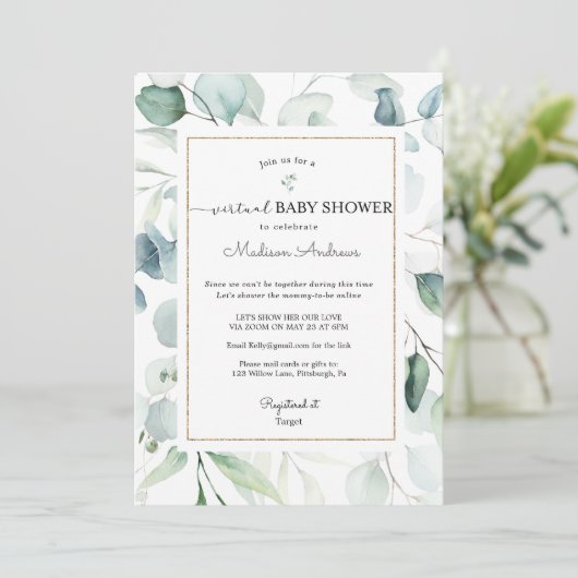 Eucalyptus Virtual Baby shower Kaart (Staand voorkant)