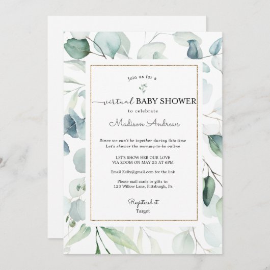 Eucalyptus Virtual Baby shower Kaart (Voorkant / Achterkant)