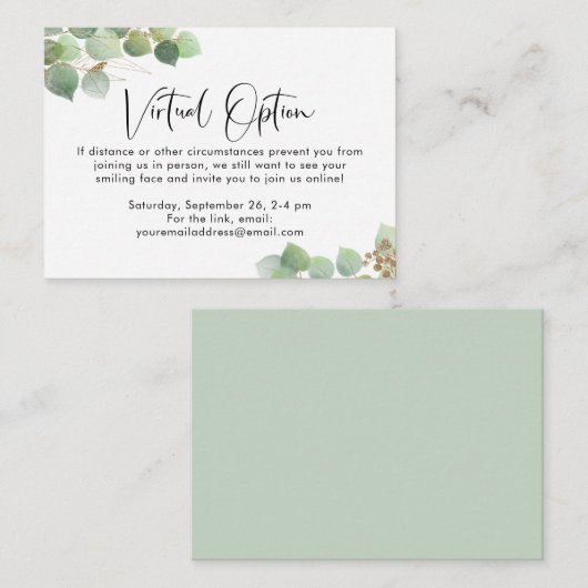 Eucalyptus Virtual Option Baby shower Party Informatiekaartje (Voorkant / Achterkant)