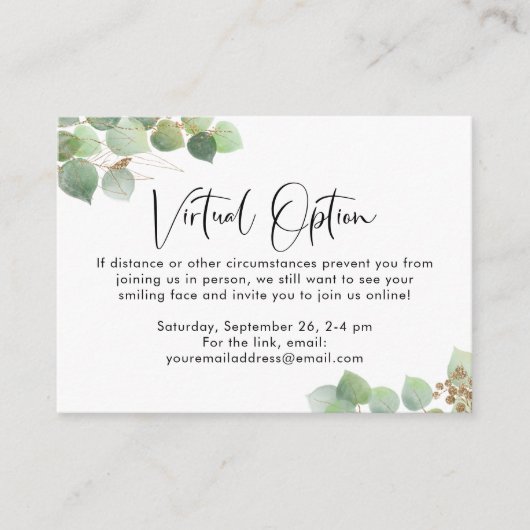 Eucalyptus Virtual Option Baby shower Party Informatiekaartje (Voorkant)