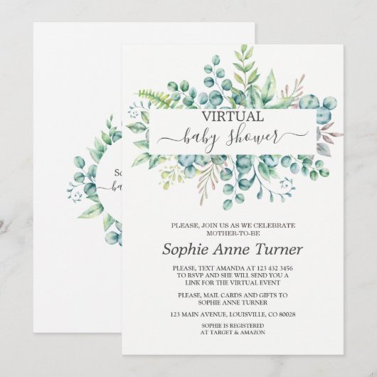 Eucalyptus virtuele Baby shower per post laden Kaart (Voorkant / Achterkant)