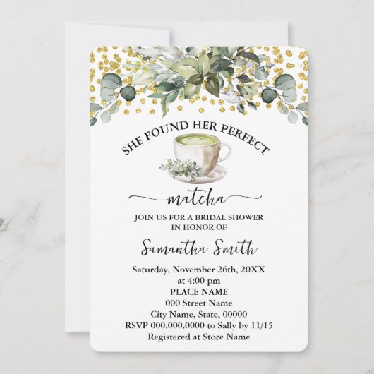 Eucalyptus vond haar perfecte Matcha-Vrijgezellenf Kaart (Voorkant)