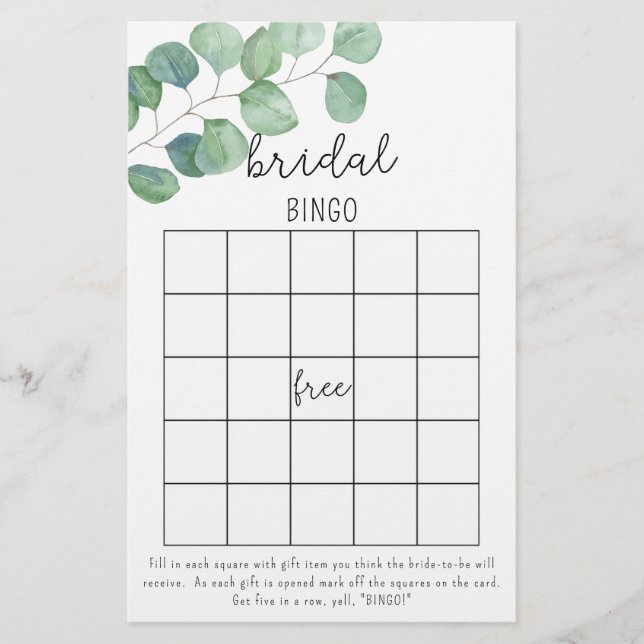 Eucalyptus - vrijgezellenfeest bingo (Voorkant)