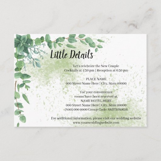 Eucalyptus Vrijgezellenfeest bruiloft - Details be Informatiekaartje (Voorkant)
