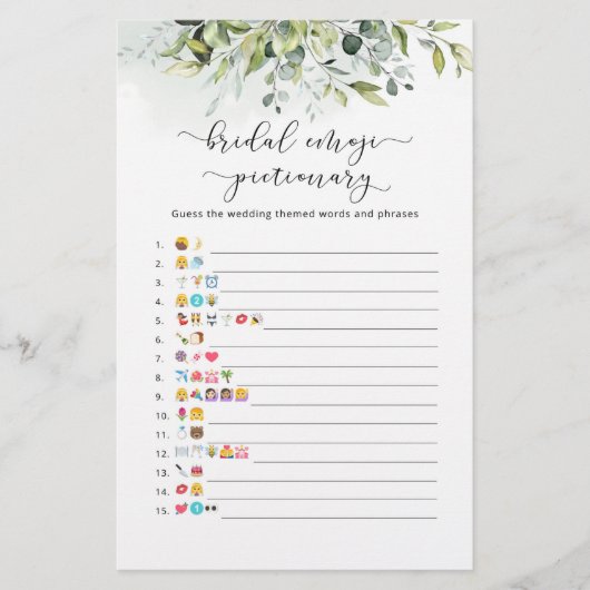 Eucalyptus vrijgezellenfeest emoji pictionary game (Voorkant)