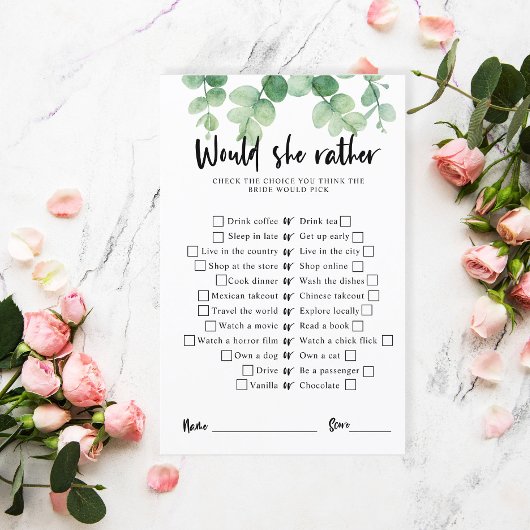 Eucalyptus Vrijgezellenfeest Game Zou ze liever wi