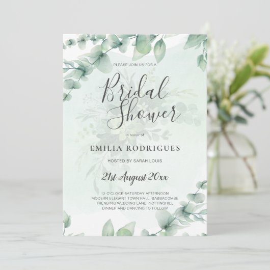 Eucalyptus VRIJGEZELLENFEEST Greenery Gold QR Code Kaart (Staand voorkant)