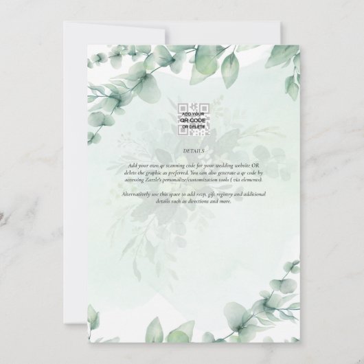 Eucalyptus VRIJGEZELLENFEEST Greenery Gold QR Code Kaart (Achterkant)